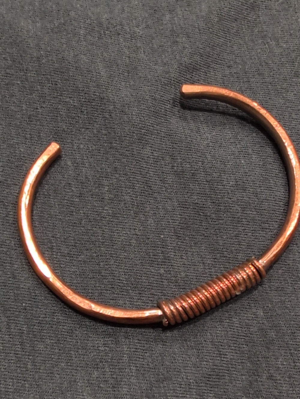 Men's Copper Coil Cuff Bracelet - Open Bangle, Brown